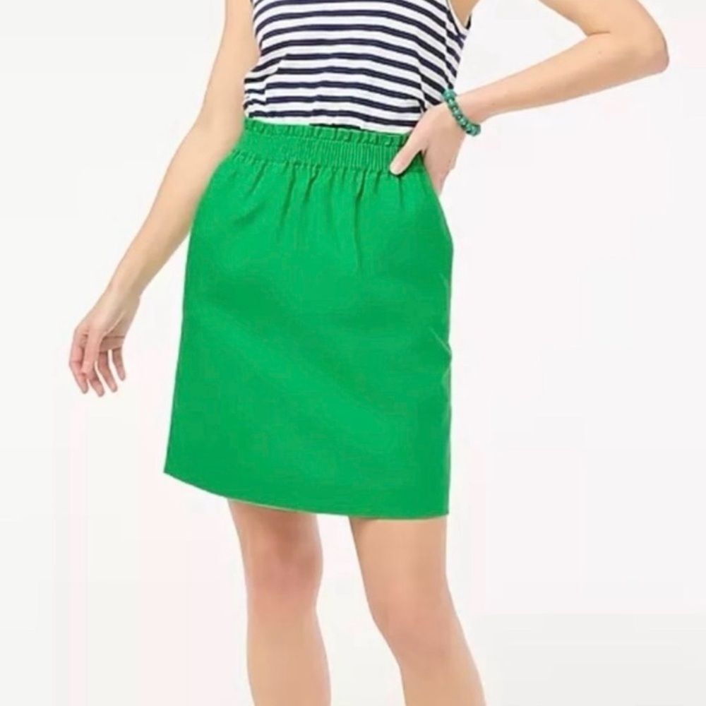 J.Crew Green Linen Blend Pull On Skirt Womens Size 10 Elastic Waist